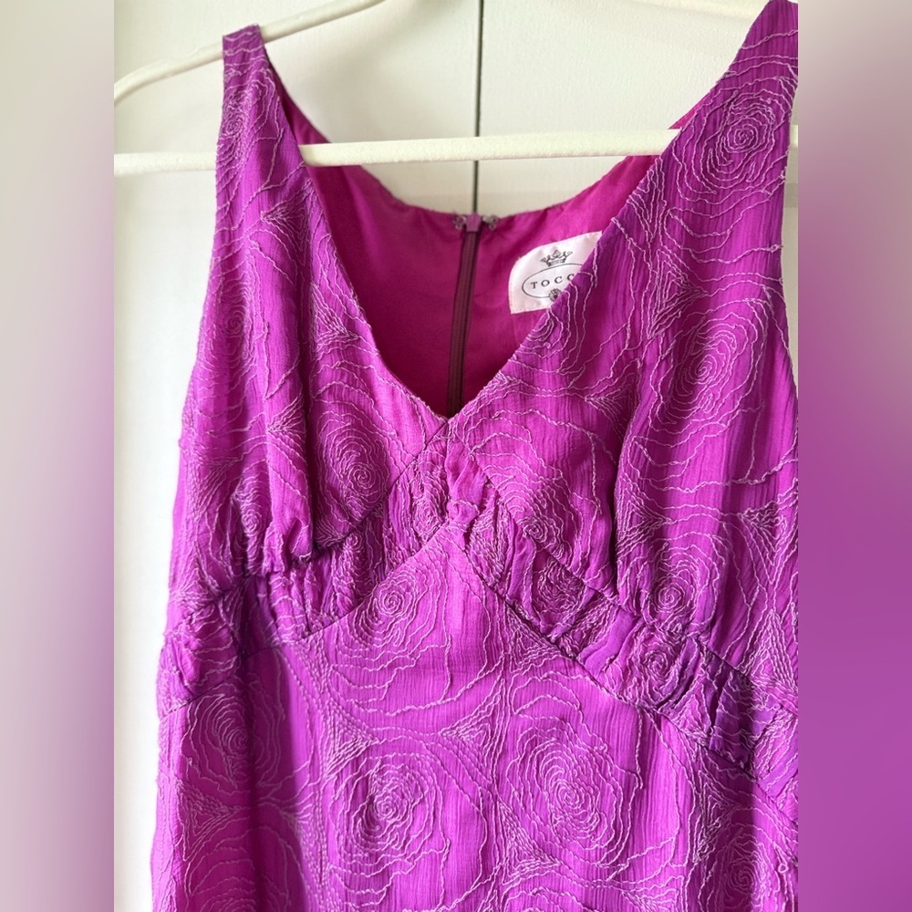 NWOT Beautiful Vintage 100% Silk Tocca Dark Pink Embroidered Dress Size 10